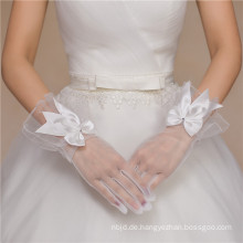 Weiße Braut Hochzeitskleid billige Handgelenk Länge Spitze appliques Spitze Handschuhe